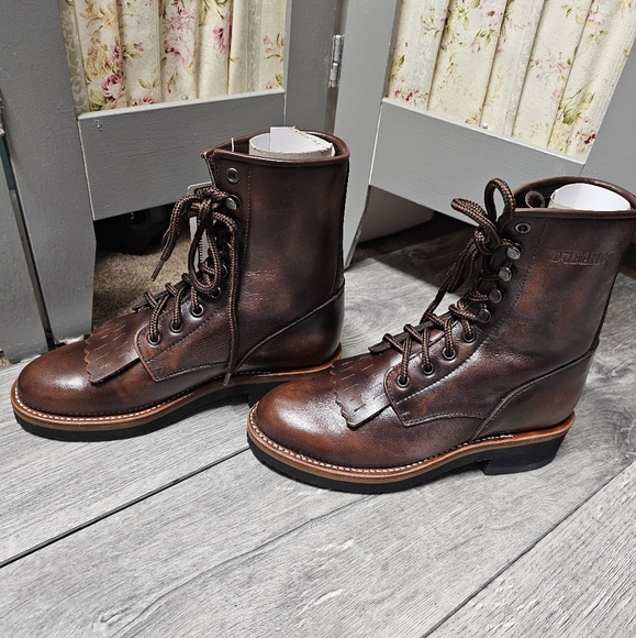 Ladies Durango Leather Lace Up Kiltie Western Boots Brand New Size 6.5 Medium - Picture 2 of 7